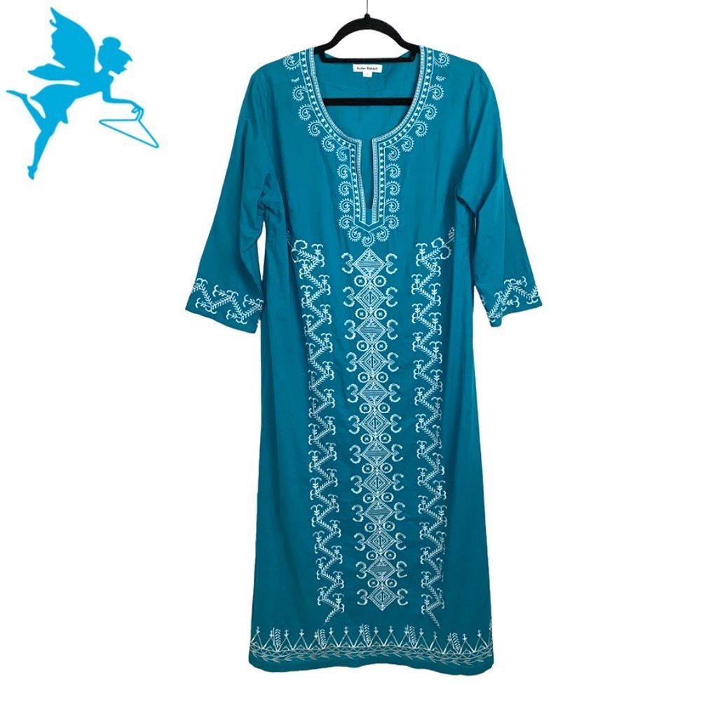 ROLLER RABBIT Embroidered Maxi Palm Springs Vibe Kaftan